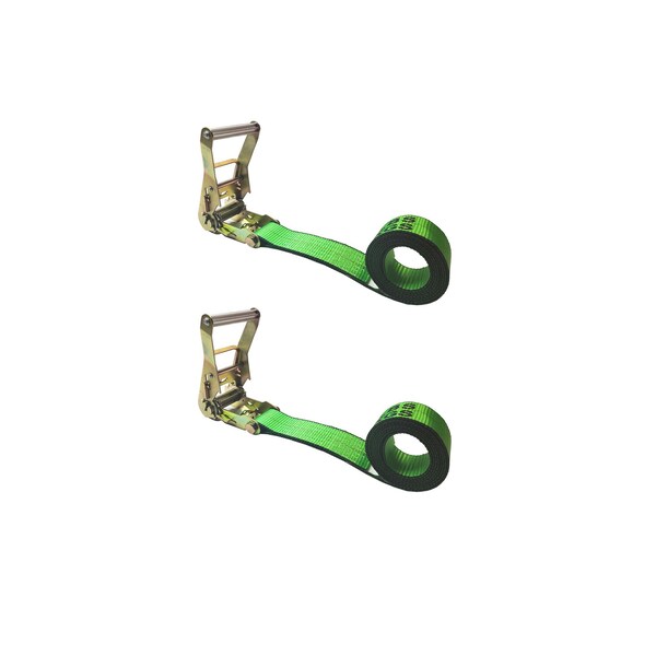 Heavy Duty 2" x 20' Utility Endless Ratchet Tie Down Strap for Cargo Bundling Green, 2PK